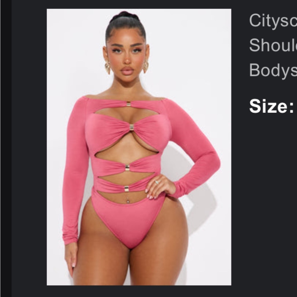 Fashion Nova Pink Off-Shoulder Long Sleeve Cutout Bodysuit